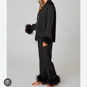 Buddy Love - Danica Set - Elegant Black Feather Trim Pajama Set